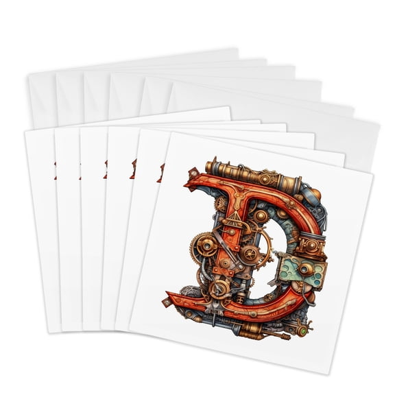 3drose, Steampunk Monogram Initial D, 6 Greeting Cards with Envelopes