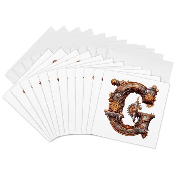 3drose, Steampunk Monogram Initial G, 12 Greeting Cards with Envelopes