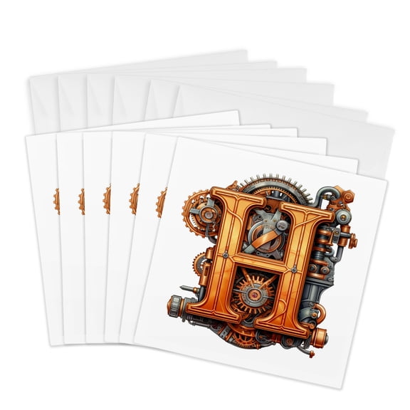 3drose, Steampunk Monogram Initial H, 6 Greeting Cards with Envelopes