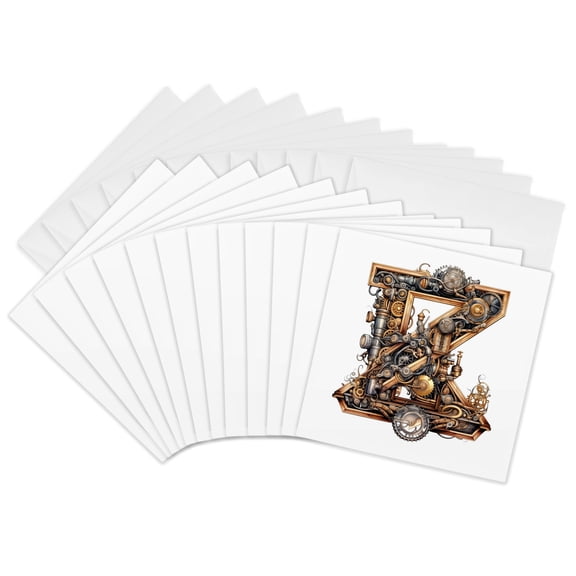 3drose, Steampunk Monogram Initial Z, 12 Greeting Cards with Envelopes