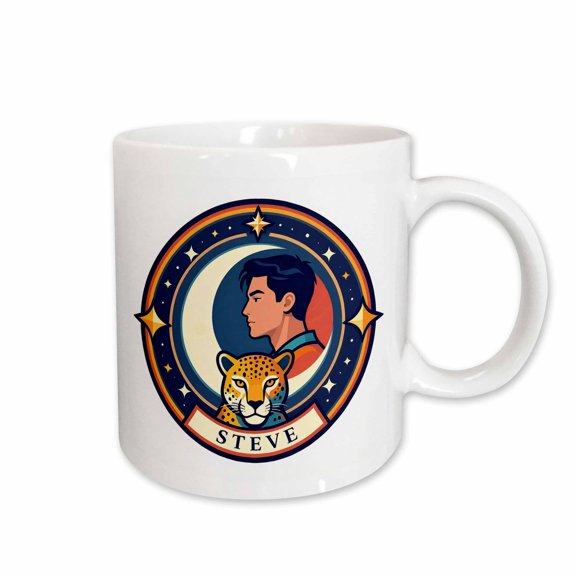 3drose, Steve Male Name, Moon, Man, and a Leopard Head. Artsy Gift for a Man, 15oz Mug