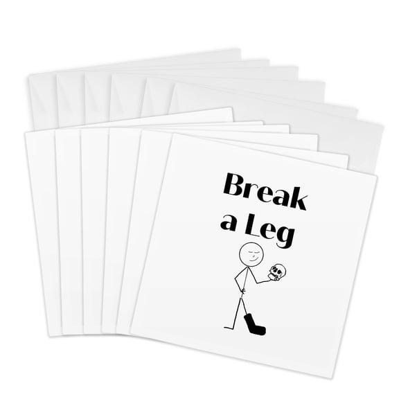 3drose, Stick Figure with Broken Leg and Scull with Text, 6 Greeting Cards with Envelopes