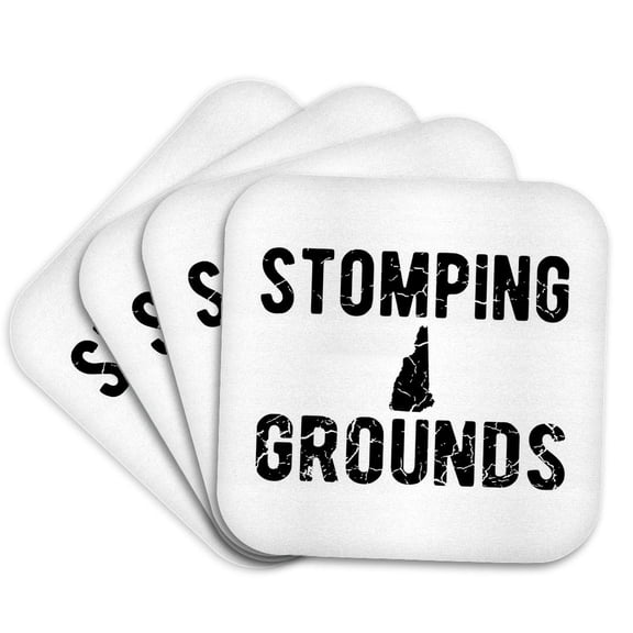 3drose, Stomping Grounds. Cracked Black Lettering and New Hampshire on White., Set of 4 Coasters - Soft