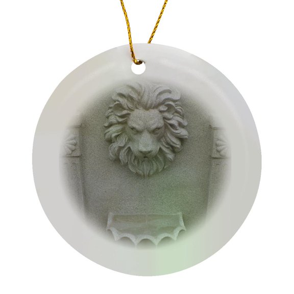 3drose, Stone Lion, Circle Porcelain Ornament