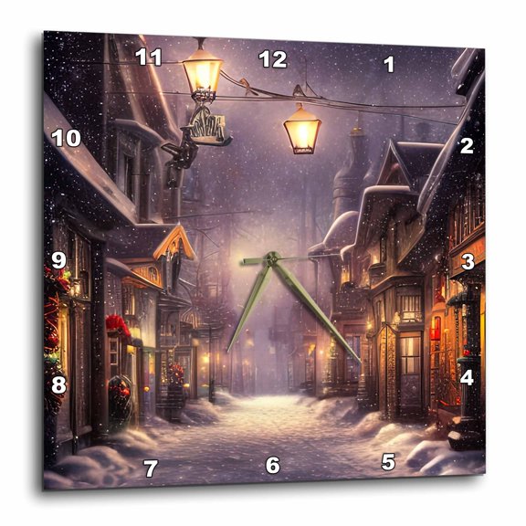 3drose, Street of a Fairy City in Winter. Christmas Mood. Snow, Decorations, 10x10 Wall Clock