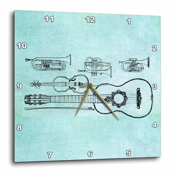 3drose, Strings and Horns Musical Instruments, 15x15 Wall Clock