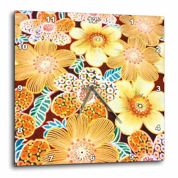3drose, Stripes N Dots Fall Floral, 15x15 Wall Clock