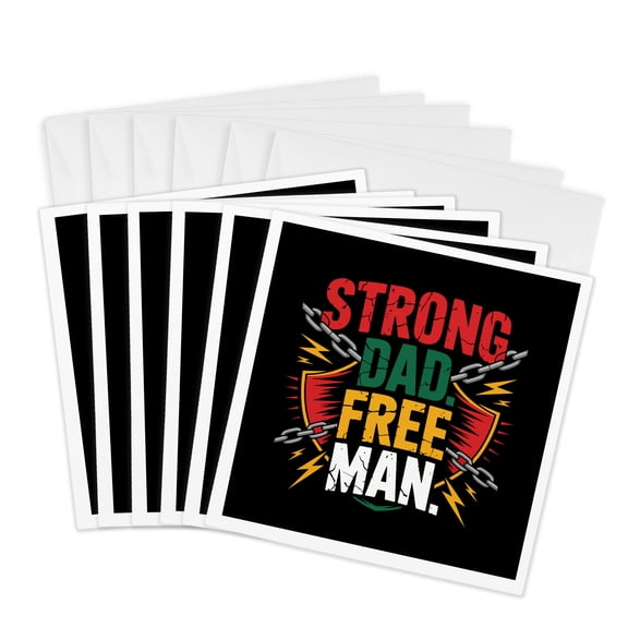 3drose, Strong Dad, Free Man. Juneteenth Afro American Freedom Artsy Gift, 6 Greeting Cards with Envelopes