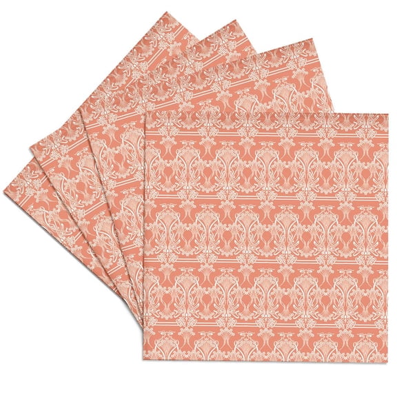 3drose, Stunning Art Nouveau Flower Pattern in Peach and White, Set of 4 Ceramic Tile Coasters