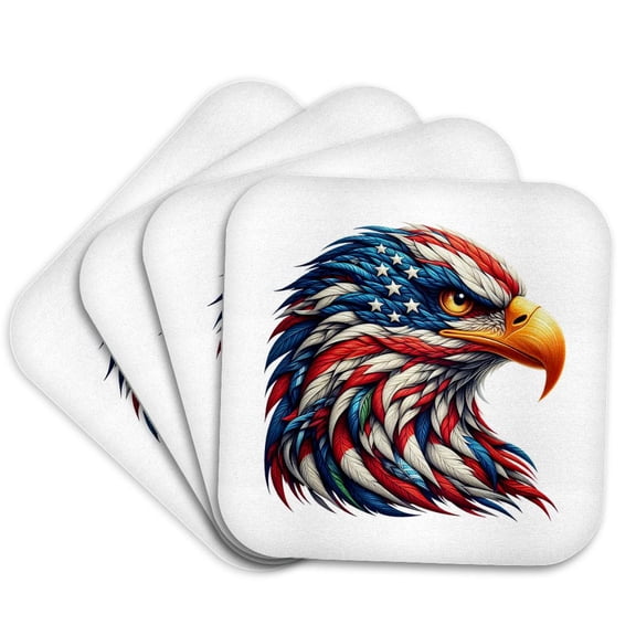 3drose, Stunning Bald Eagle Head, the Usa Flag. Cool Memorial Day Art Gift, Set of 4 Coasters - Soft