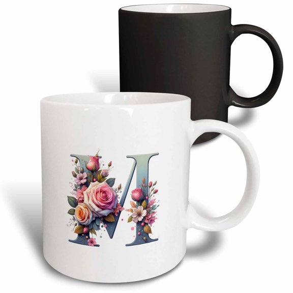 3drose, Stunning Letter M. Floral Monogram, Decorated with Rose Flowers Art, 11oz Magic Transforming Mug