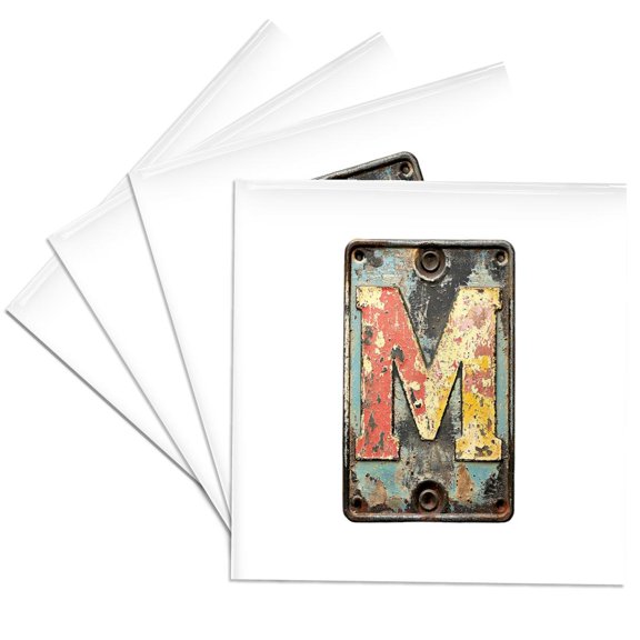 3drose, Stunning Letter M. Grunge Metal Monogram, Industrial Style Art Gift, Set of 4 Ceramic Tile Coasters