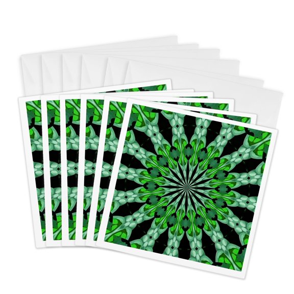 3drose, Stunning Multicolored Symmetrical Pattern Botanical Tones, 6 Greeting Cards with Envelopes