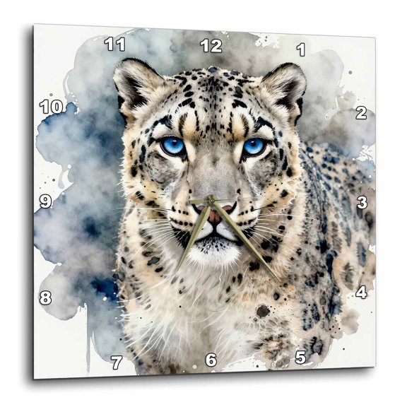 3drose, Stunning Snow Leopard Against the Colorful Paint Splatters. Art Gift, 15x15 Wall Clock
