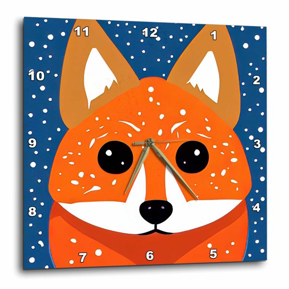 3drose, Stylish Abstract Red Fox Digital Art. Winter Snowfall. Awesome Gift, 10x10 Wall Clock