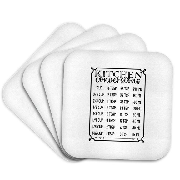 3drose, Stylish and Artsy Kitchen Conversion Chart. Cool Gift for Chefs, Set of 4 Coasters - Soft