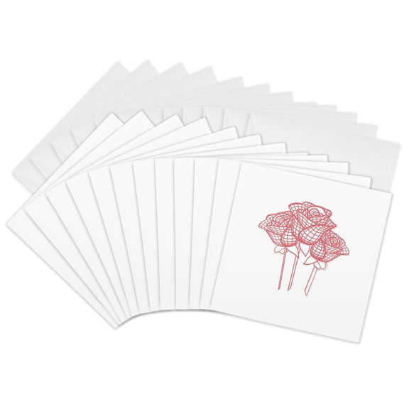 3drose, Stylized Mesh Effect Gentle Pink Roses, 12 Greeting Cards with Envelopes