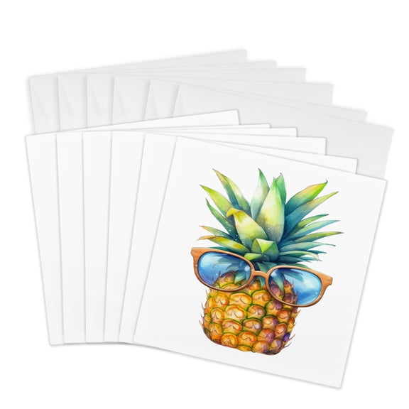 3drose, Summer Pineapple with Sunglasses Illustration, 6 Greeting Cards with Envelopes