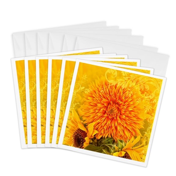 3drose, Summer Yellow Chrysanthemum Garden Bloom, 6 Greeting Cards with Envelopes