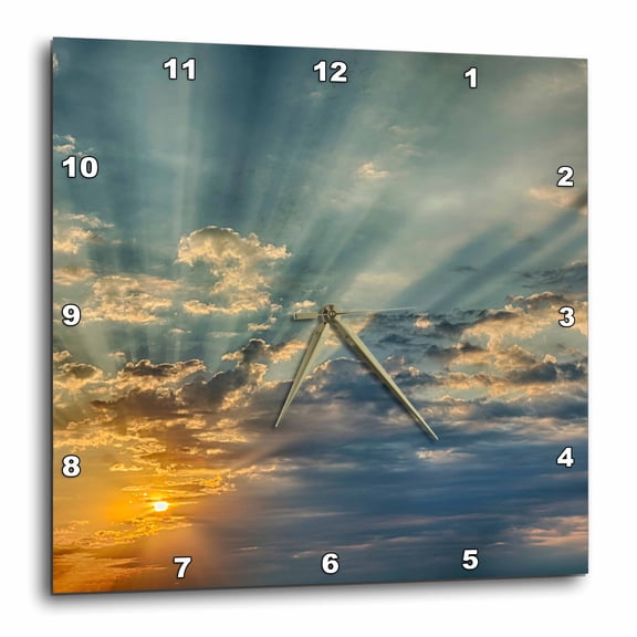 3drose, Sunbeams Streaming Through Clouds at Sunset, Cincinnati, Ohio, 10x10 Wall Clock
