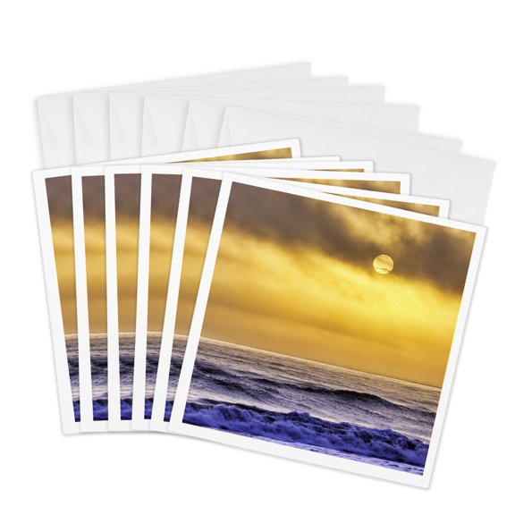 3drose, Sunburst over the Atlantic Ocean in an Early Morning Sunrise., 6 Greeting Cards with Envelopes