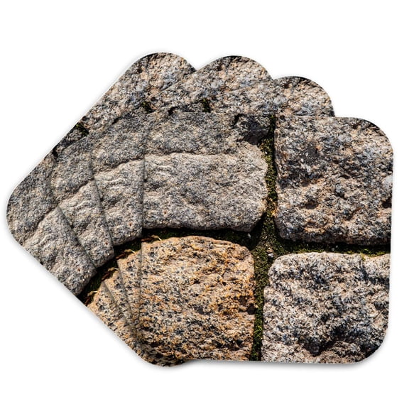 3drose, Sunlit Granite Pavement Stones. Green Moss in Seams, Set of 4 Coasters - Soft