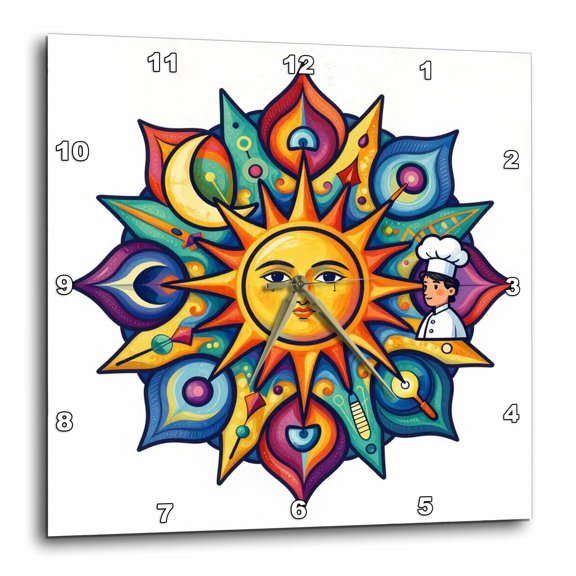 3drose, Sunny Mandala Art for the Great Chef. Positive Gift, Award, Charm, 10x10 Wall Clock
