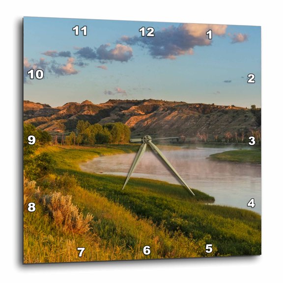 3drose, Sunrise over Little Missouri River, North Dakota, 15x15 Wall Clock