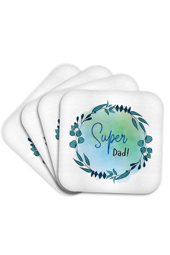 , Super Dad Cute Typography Design, Set of 4 Coasters - Soft