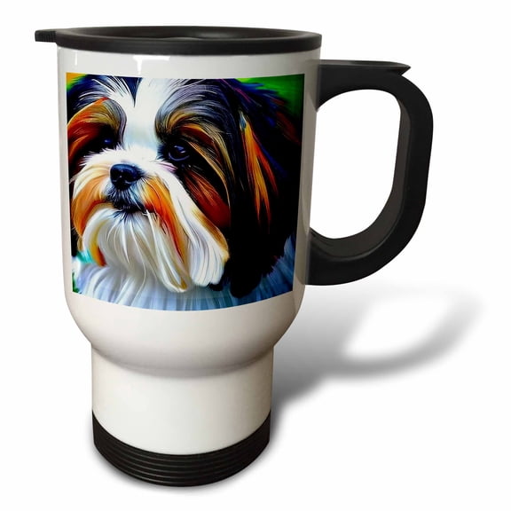 3drose, Superb Shih Tzu Dog Portrait. Digital Art. Family, Kids Friendly Gift, 14oz Stainless Steel Travel Mug