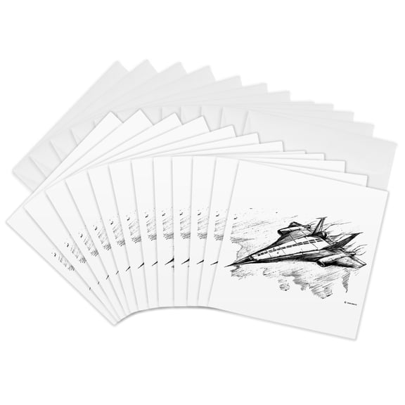 3drose, Supersonic Jet Plane, 12 Greeting Cards with Envelopes