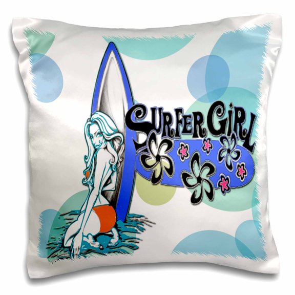 3drose, Surfer Girl for That Surfer Dude a Great Gift for Board Riders, 16x16 inch Pillow Case