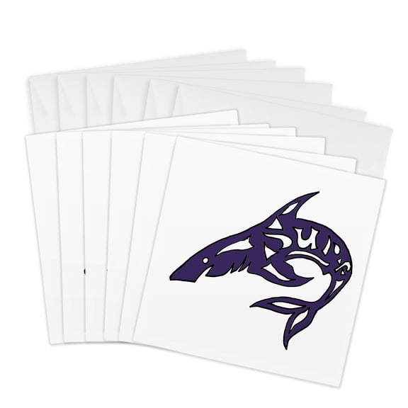 3drose, Surfing Shark Abstract with Surf Spelled Out, 6 Greeting Cards with Envelopes