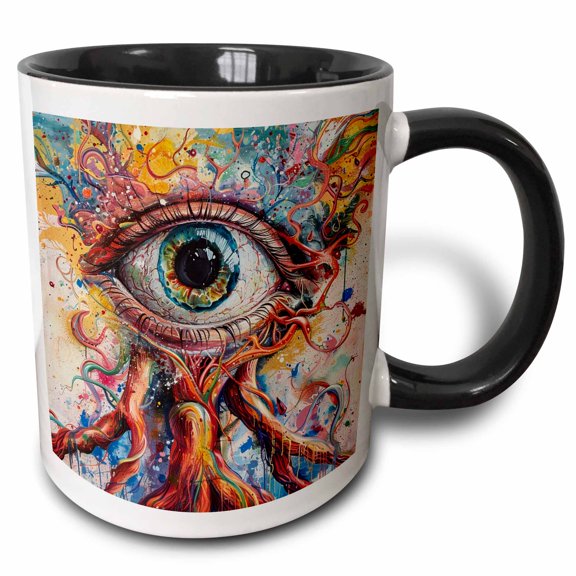 3drose, Surreal Eyeball and Roots, 11oz Two-tone Black Mug