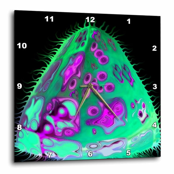 3drose, Surreal Sci Fi Green and Purple Aliens Floating Through Space on Black Background, 15x15 Wall Clock