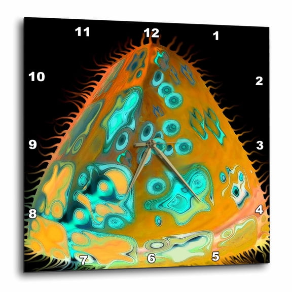 3drose, Surreal Sci Fi Orange and Green Aliens Floating Through Space on Black Background, 15x15 Wall Clock