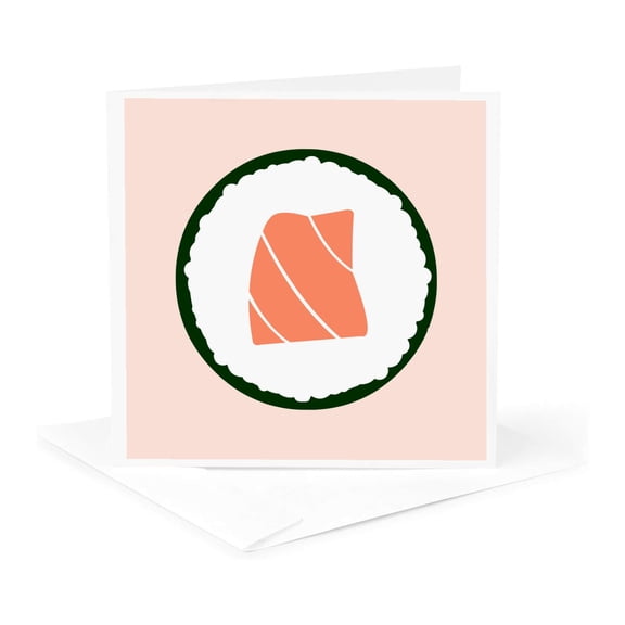 3drose, Sushi Lover - Salmon Sushi Roll Cartoon, 1 Greeting Card with Envelope