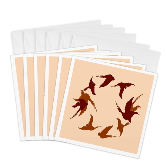 3drose, Swallows in Flight Stylized Silhouette Art Red Orange, 6 Greeting Cards with Envelopes