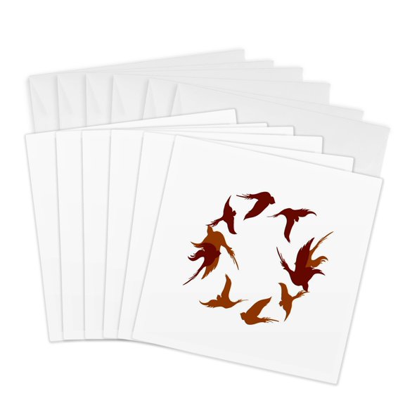 3drose, Swallows in Flight Stylized Silhouette Art Red Orange, 6 Greeting Cards with Envelopes