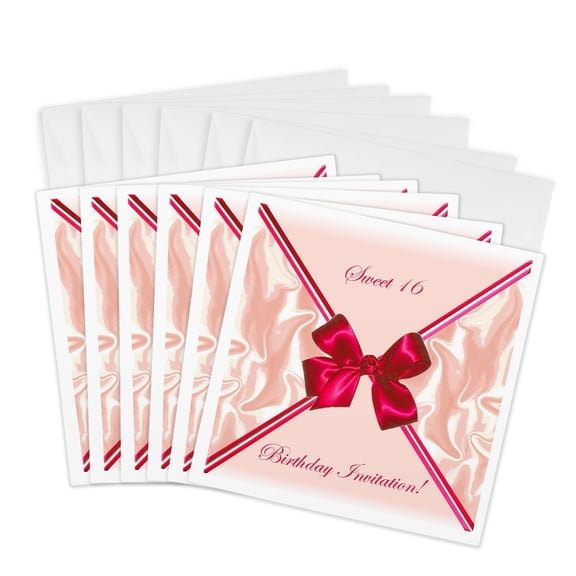 3drose, Sweet 16 Birthday Invitation, 6 Greeting Cards with Envelopes