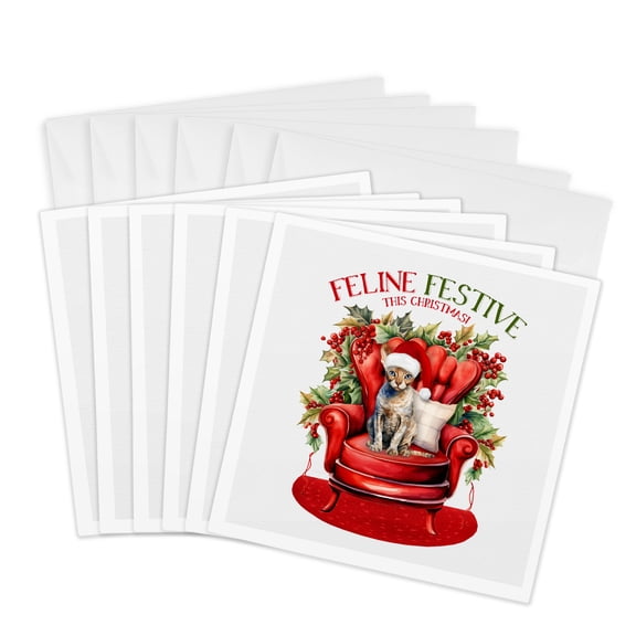 3drose, Sweet Devon Rex Kitty for Cat Moms Christmas Holiday Celebration, 6 Greeting Cards with Envelopes