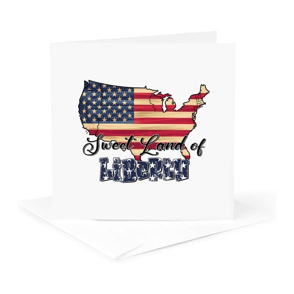3drose, Sweet Land of Liberty Text and the American Map. Memorial Day Gift, 1 Greeting Card with Envelope