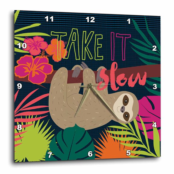 3drose, Take It Slow - Tropical Sloth, 13x13 Wall Clock