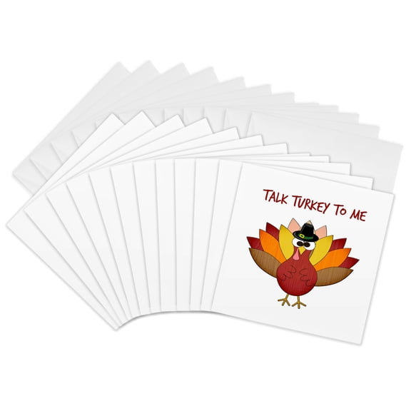 3drose, Talk Turkey to Me - Funny Humorous Happy Thanksgiving Humor Cartoon, 12 Greeting Cards with Envelopes