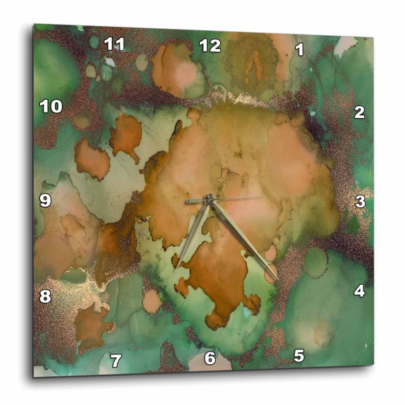 3drose, Tan, Green, and Copper Faux Printed Glitter Watercolor Splash, 10x10 Wall Clock