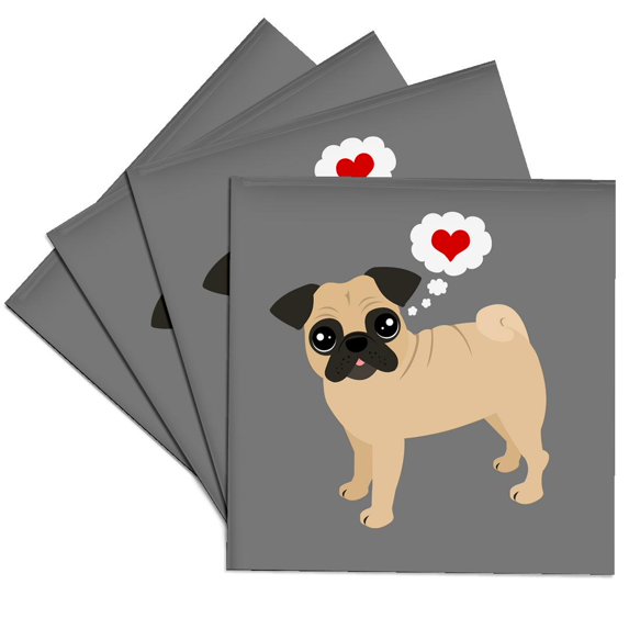 3drose, Tan Pug Loves You, Set of 4 Ceramic Tile Coasters