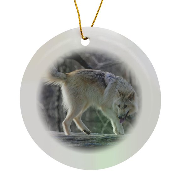 3drose, Tan Wolf Prowling 2, Circle Porcelain Ornament