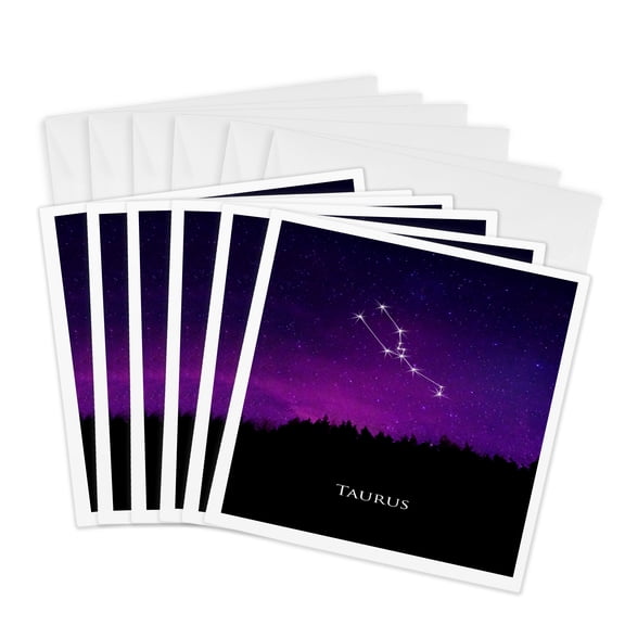 3drose, Taurus Constellation Night Sky Astrology Symbol Zodiac Horoscope Sign, 6 Greeting Cards with Envelopes