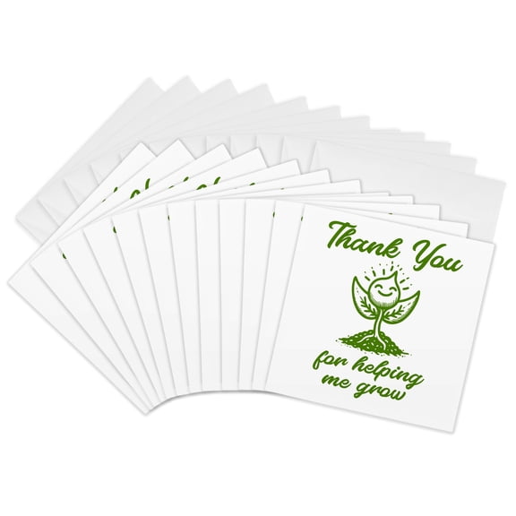 3drose, Teacher Reward- Thank You for Helping Me Grow, 12 Greeting Cards with Envelopes