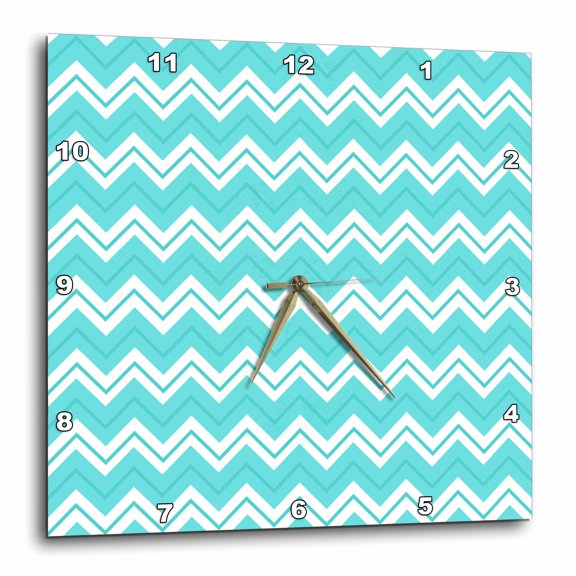 3drose, Teal Blue Chevron Zigzag Pattern, 15x15 Wall Clock